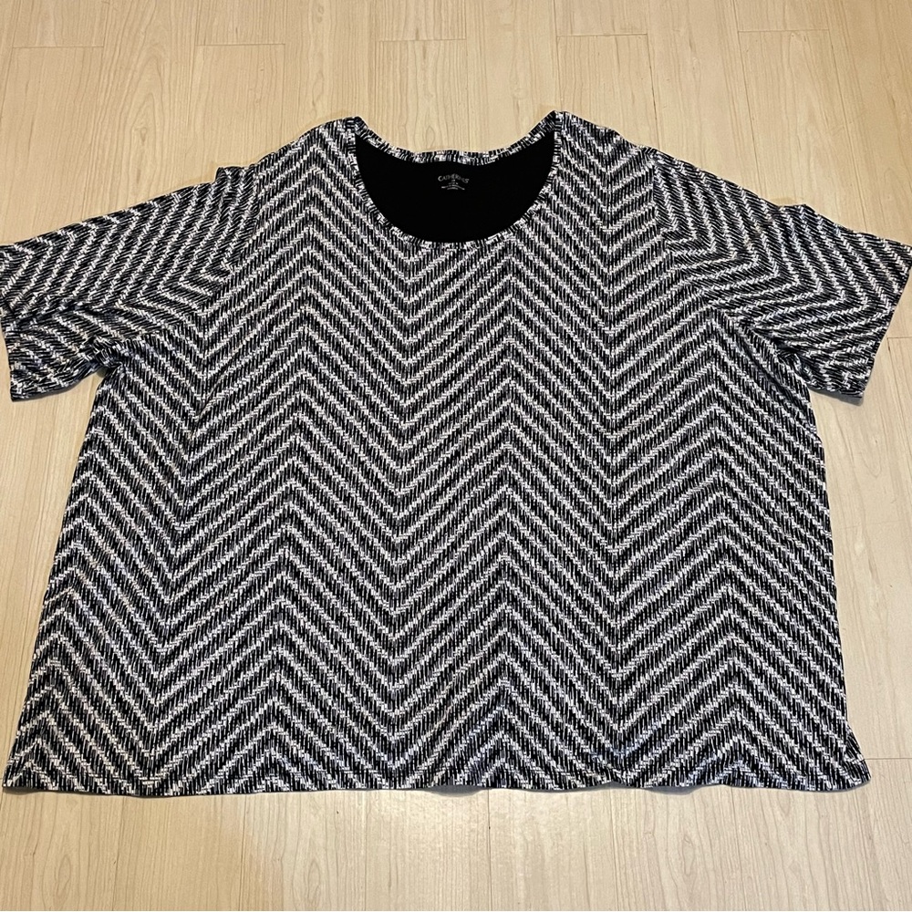 Catherines Top Blouse Shirt Woman’s Plus Size 4X - 30/32W Black/White 95% Cotton
